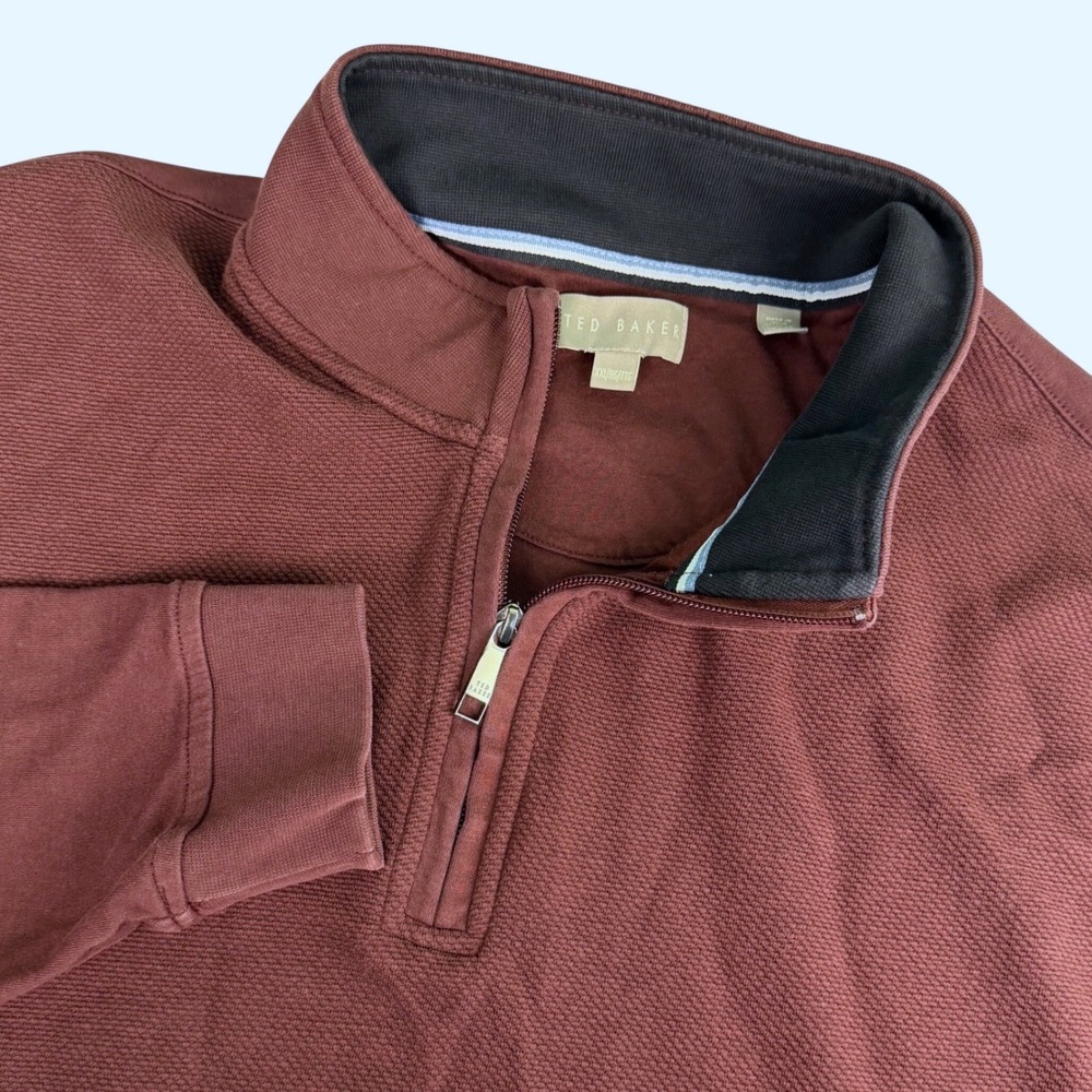 Ted Baker Mens XXL Sweater Pullover Burgundy Textured Mock Neck Quarter Zip
